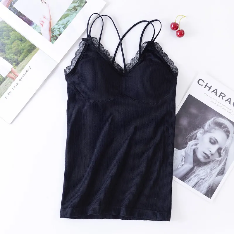 

Women Sexy Underwear Long Tank Top Solid Color Seamless Spaghetti Strap Lace Side Camis Tank Top 2020 New