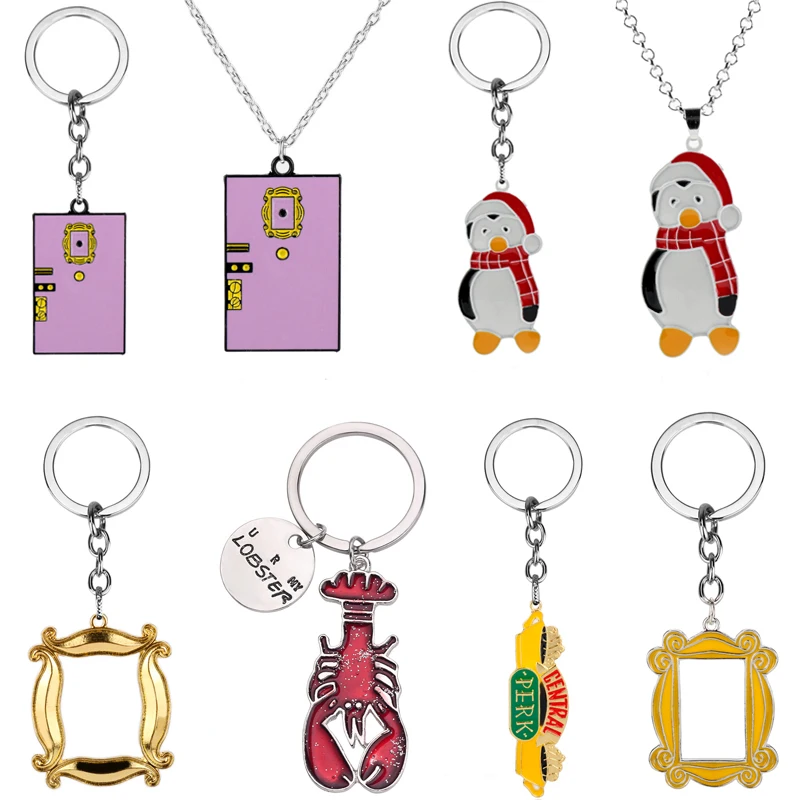 TV Show Friends Keychain Keyring Joey Penguin Peephole Frame Monica's Door Key Chains Central Perk Coffee Time Lobster Key Rings
