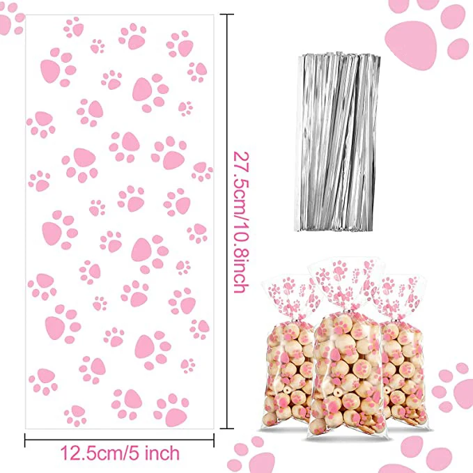 Розовые пакеты для собачьих лап с принтом в виде кошачьих целлофановых пакетов