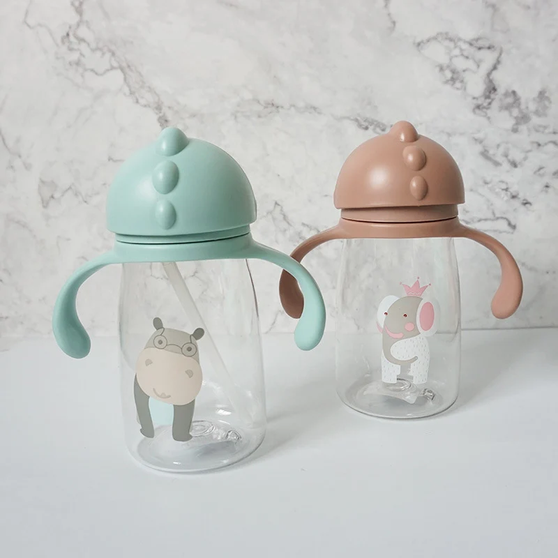 

Cartoon Baby Water Bottle Straw Baby Cup with Handles 420ml Kids Drinking Bottles Children School Drinking Water Straw Bottle