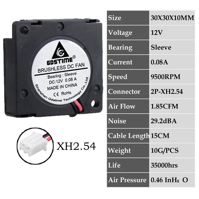 0.08A3010S12V2P2.54 2 шт. Gdstime DC 5 в 12 В 24 в 30x30x10 мм рукав двойной шар 1 дюймов маленький мини вентилятор охлаждения 30 мм x 10 мм 3 см 3010 3d принтер - Цвет лезвия: 0.08A3010S12V2P2.54