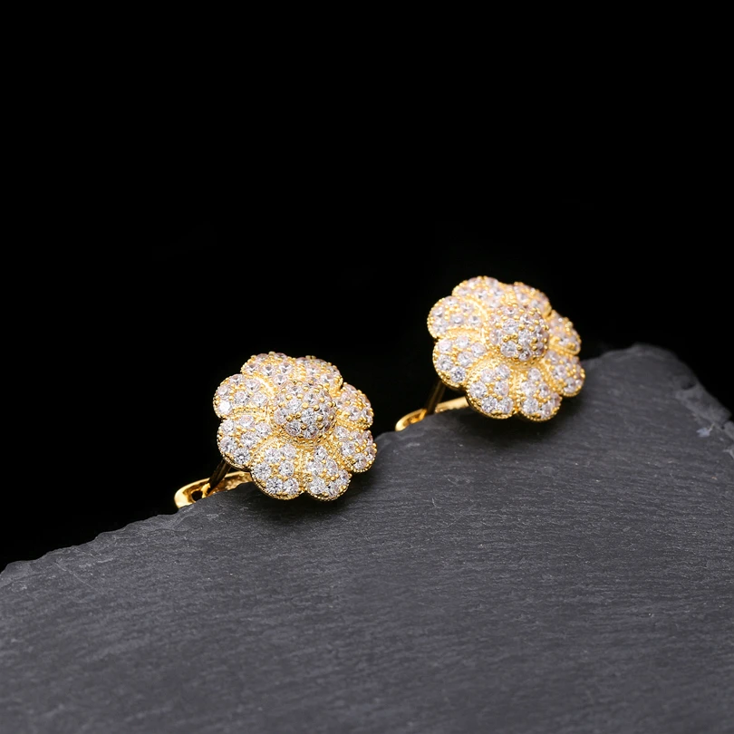 Серьги для помолвки вечерние женщин золотые серьги-кольца с фианитами в стиле