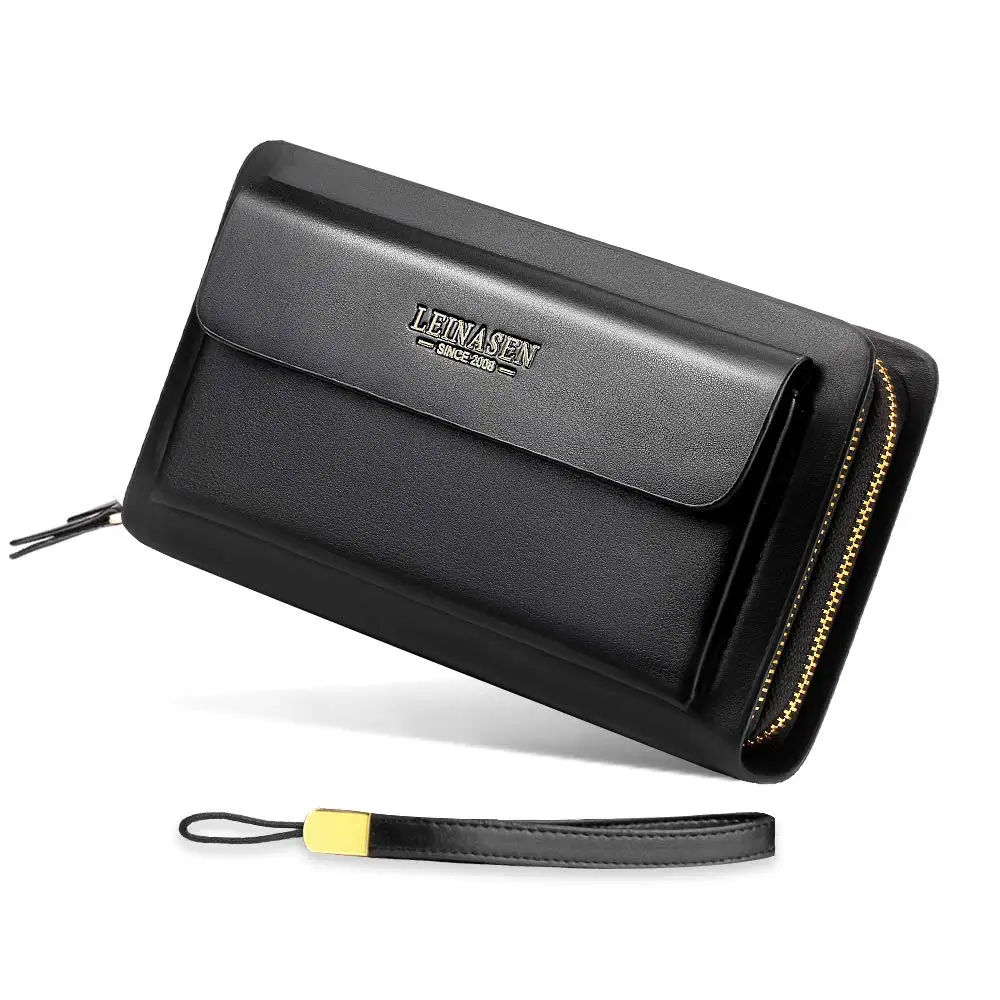 Мужская и женская сумка клатч кожаная сумочка на запястье кошелек двойной молнии