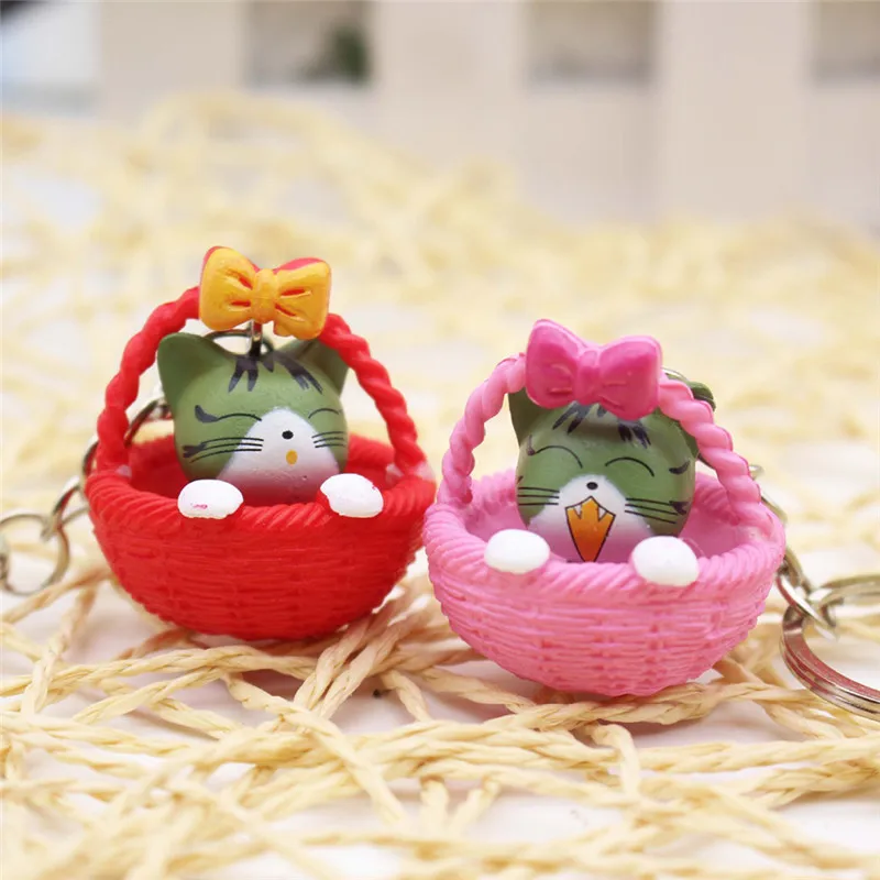 

Cartoon Cute Basket And Cat Key Rings Chains Pendant Ornament For Bag Car Keychain Random Mixed Color 1pcs New Fashion