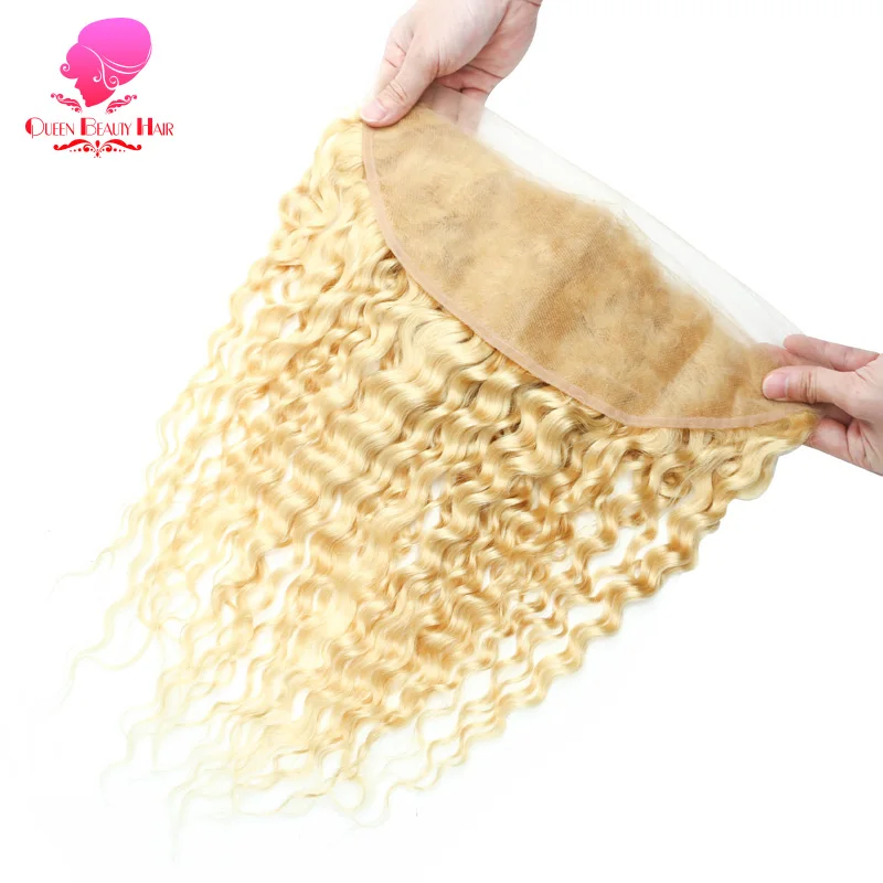 13x6 Lace Frontal With Bundle 613 Honey Blonde Human Hair Remy Brazilian Weave 3 4 Deep Wave Bundles with 13x4 Closure |