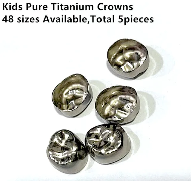 

1Box Dental Child Primary Molar Crown Pure titanium Pediatric 24 Sizes Lower Right/Lower Left D2-D7/E2-E7 5Pcs Dentist