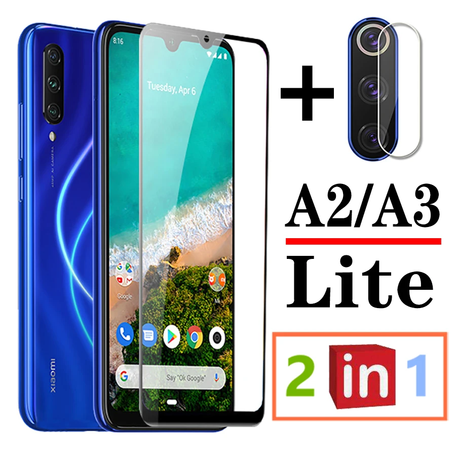 2в1 Защитное стекло для xiaomi mi a2 a3 lite xio ksio read a 2 3 Защитная камера с объективом камеры