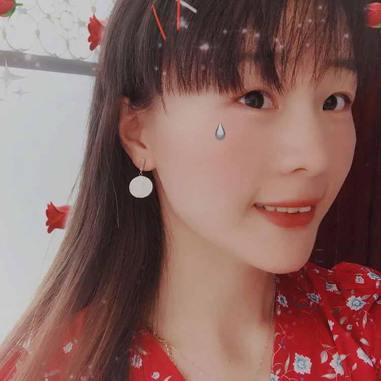 

YUN RUO 2020 Rose Gold Color Natural Shell Round Earring Stud earring 316 L Titanium Steel Fashion Jewelry Woman Gift Never Fade