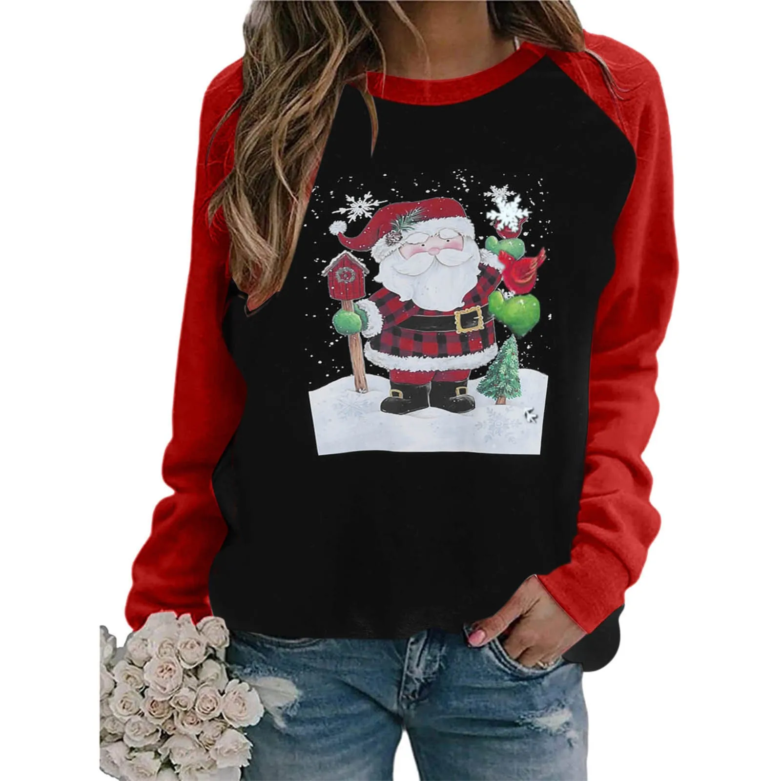 

2022 New Hoodies Woman Trendy Snowman Christmas Printing Raglan Long Sleeve Sweatshirts Autumn Female Casual Loose Top Sudaderas