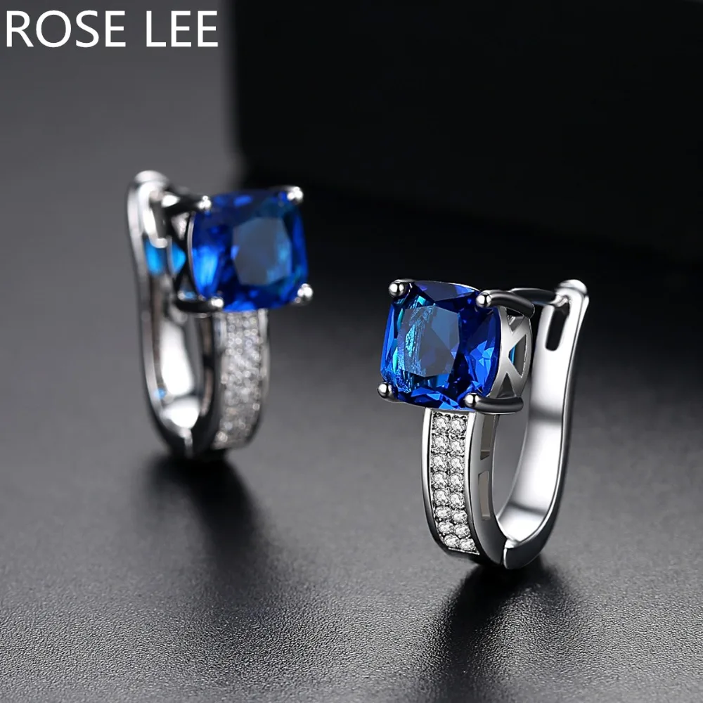 Женские корейские геометрические серьги кольца с фианитом Rose Lee ювелирные