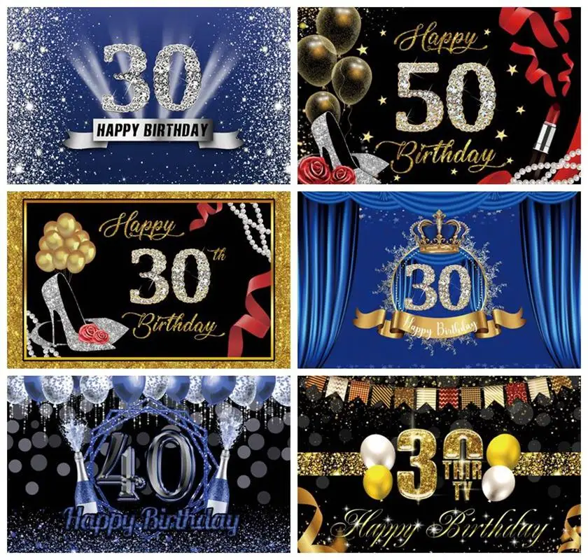 

Happy 30 40 50 Birthday Party Glitters Light Bokeh Customized Poster Photozone Photophone Photography Backdrops Photo Background