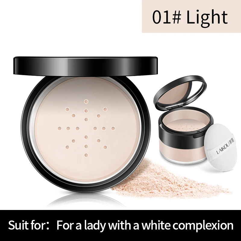 01light LAIKOU, матовая Рассыпчатая установка, пудра, контроль над маслом, макияж, водостойкая, стойкая, отделка кожи, прозрачная минеральная основа для макияжа - Цвет: 01light