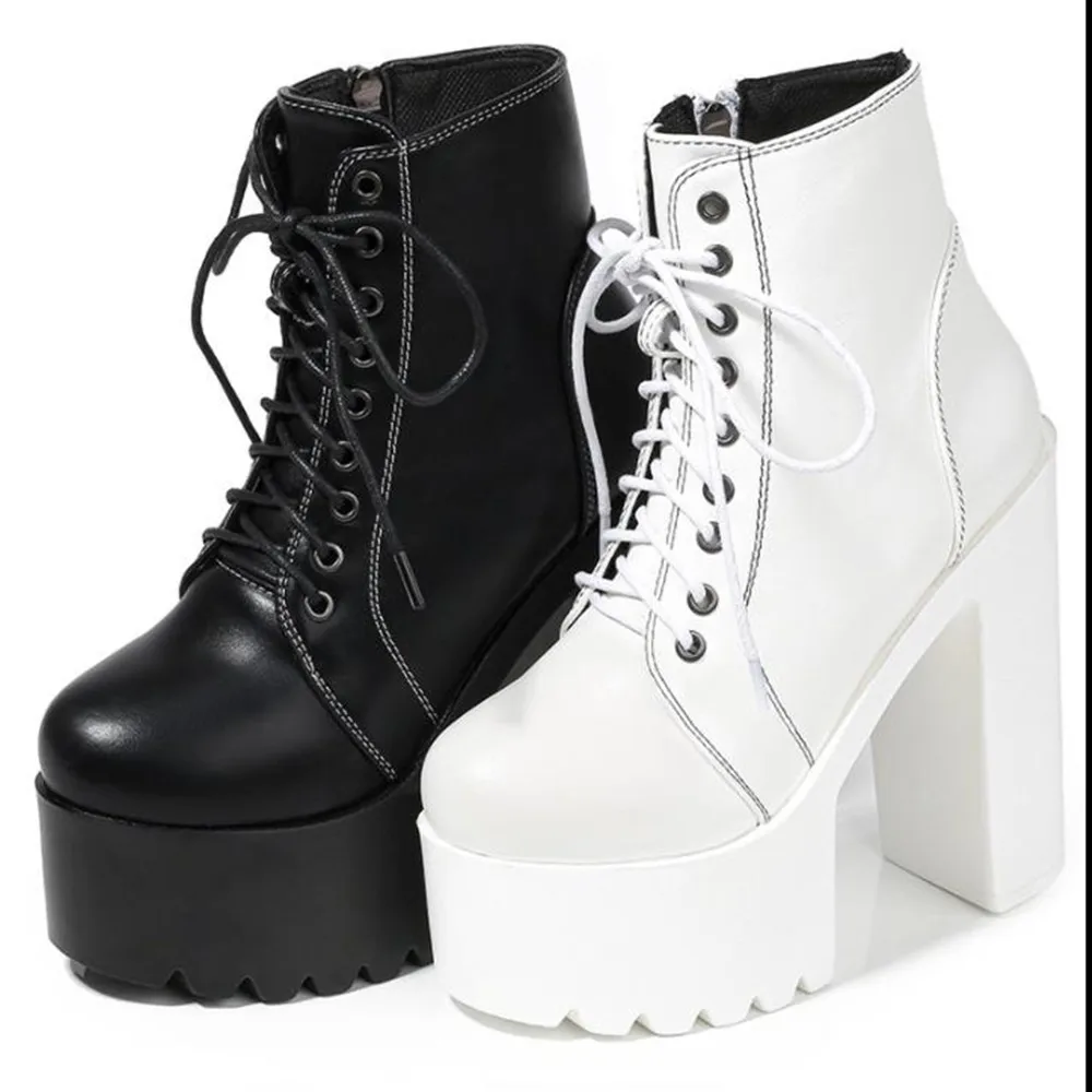 Модные женские ботильоны со шнуровкой обувь в стиле панк на платформе очень