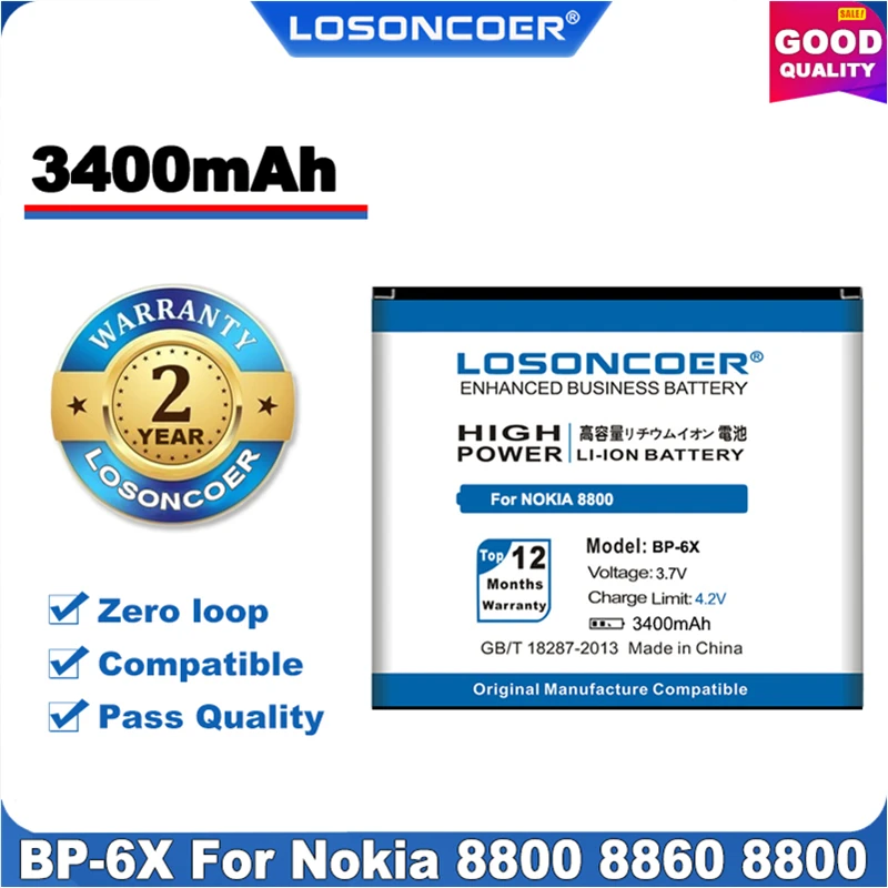 Аккумулятор LOSONCOER для Nokia 100% оригинальный аккумулятор 3400 мА/ч 8800 8860 8801 Sirocco N73i 886 s в