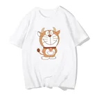 Новинка 2021, женская футболка Doraemon с мультяшным принтом, Повседневная модная футболка с коротким рукавом, летний Свободный Топ с коротким рукавом