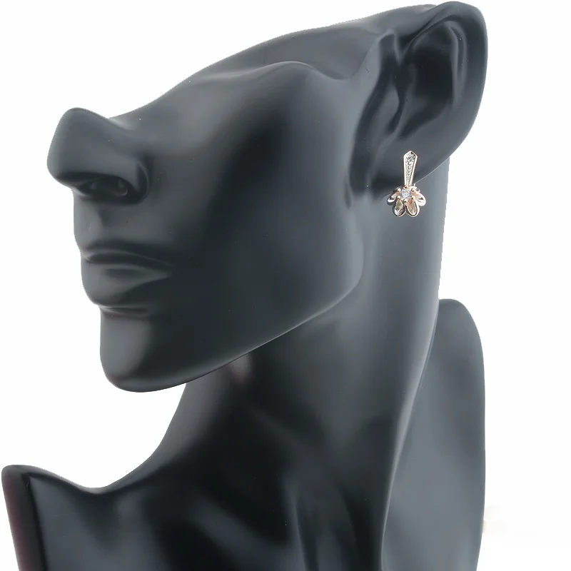 Женские серьги-подвески FJ с белыми цветами цвета розового золота 585 пробы |