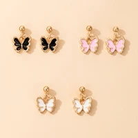huangtang 3pairsets bohemian butterfly drop earrings for women colorful enamel animal dangle earrings charming jewelry 17931
