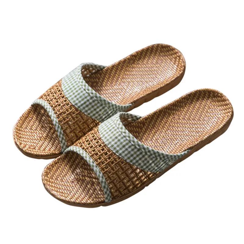 

Summer cool linen slippers women home rattan woven non slip indoor household cool shoes men four seasons