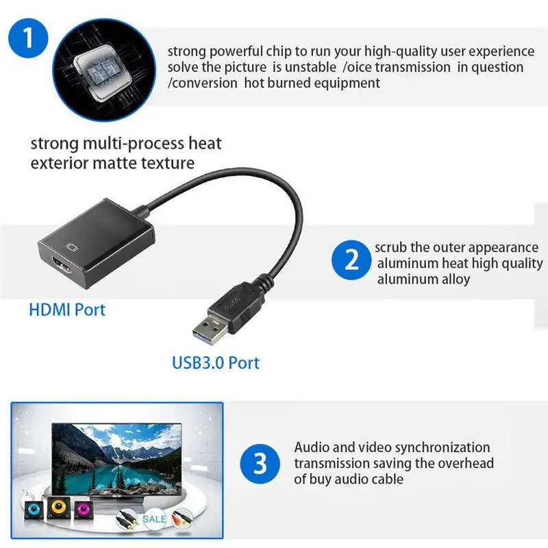 Видеоадаптер USB 3 0 Full HD 1080P конвертер в HDMI совместим с компьютером ноутбуком Windows