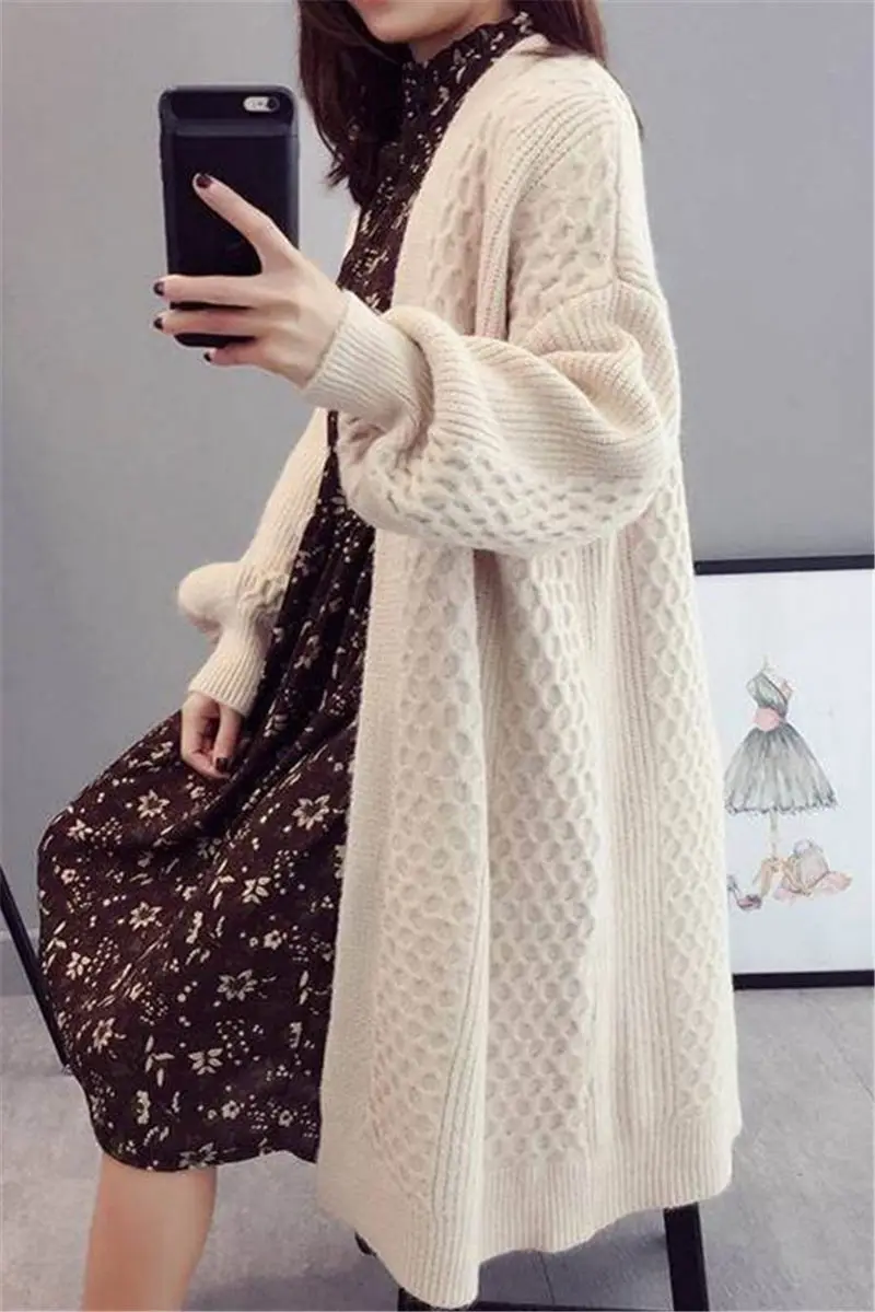 

Lazy Style Knitted Cardigan Women's Loose Korean Autumn Clothing New Twist Mid-Length Harajuku Sweater Jacket Female Top y1280