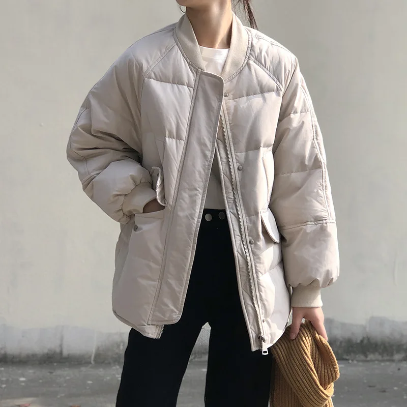 Women Baseball Padded Jacket 2021 Winter Casual Loose Thickened Baseball Uniform Warm Jackets Women Elegant Zipper Cotton Coat