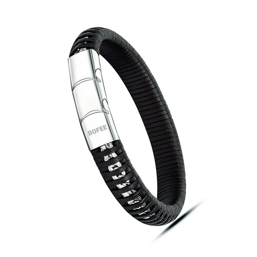 

BOFEE Braid Leather Magnetic Bracelets Men Fashion Stainless Steel Clasp Wristband Casual Personalized Bangles Hand Chain Lover