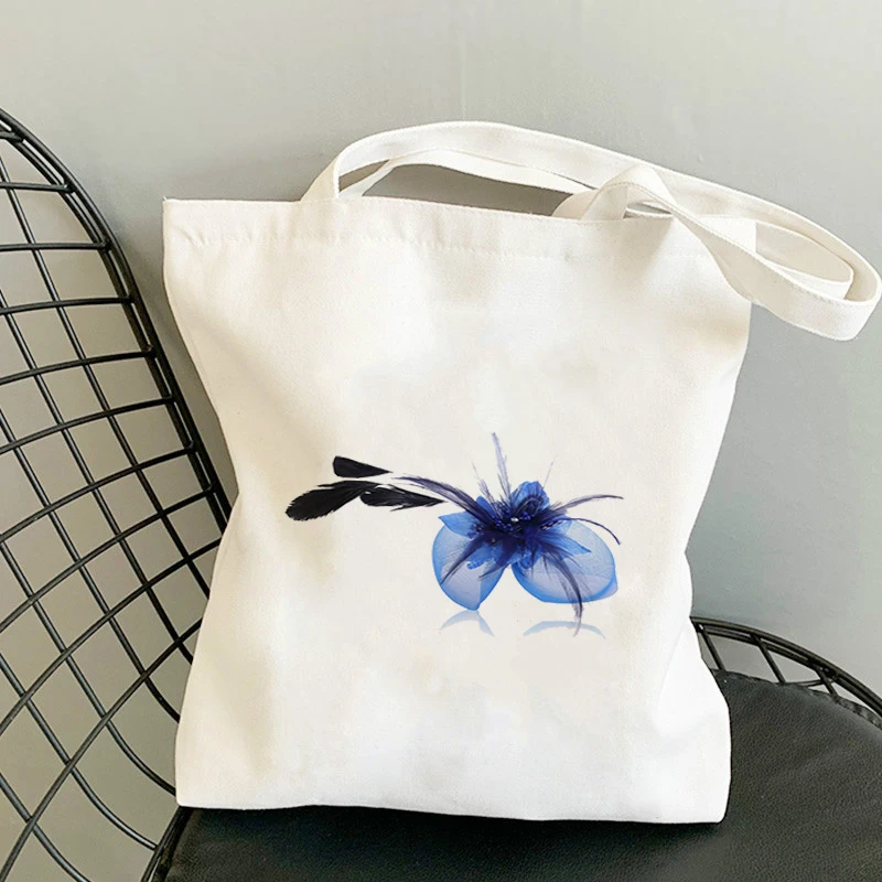 

Feathers Canvas Bag Shopping Bags for Boutique Folding Designer Handbags Women's Fabric Shopper Tote Purses and Printed Luxury