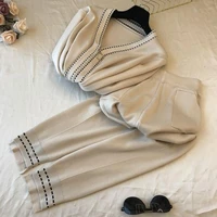 2021 spring and autumn new western style knitted suit women fashion two piece womens pants suit pants women