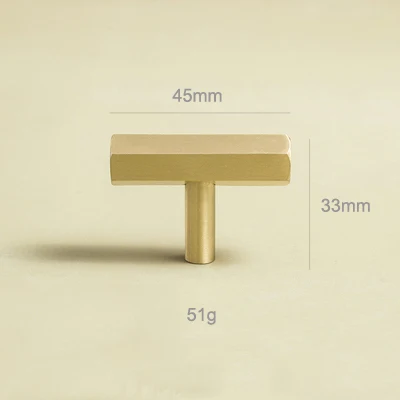 

1,8 "-15" Золотая твердая латунная шестигранная ручка Т-образная ручка для шкафа для кухни, длинная ручка комода, мебельная фурнитура