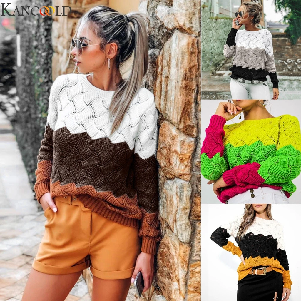 Женский однобортный свитер KANCOOLD с длинным рукавом желтого зеленого винного