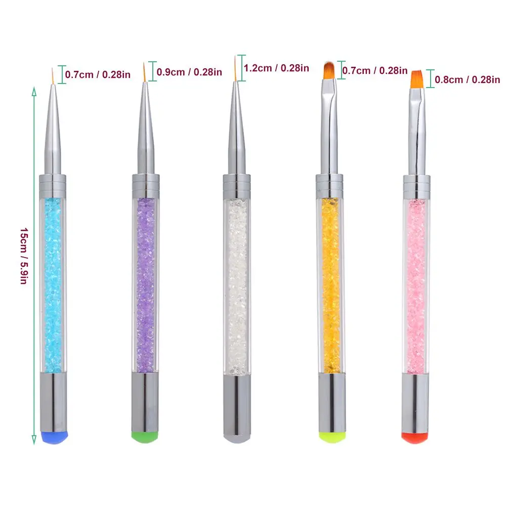Двухсторонний дизайн ногтей ручка с кисточкой со стразами акриловый Резьба