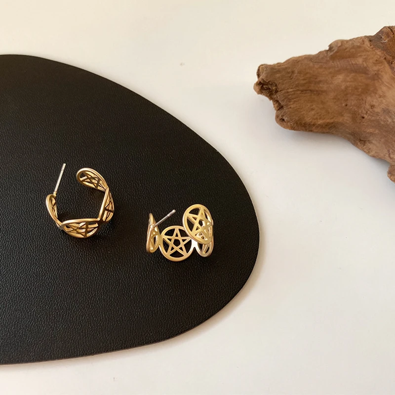 Модные металлические полые серьги-кольца для женщин геометрические со звездой