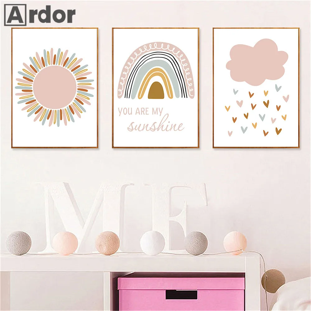 Детский настенный плакат с радужным рисунком Картина на холсте солнечным светом