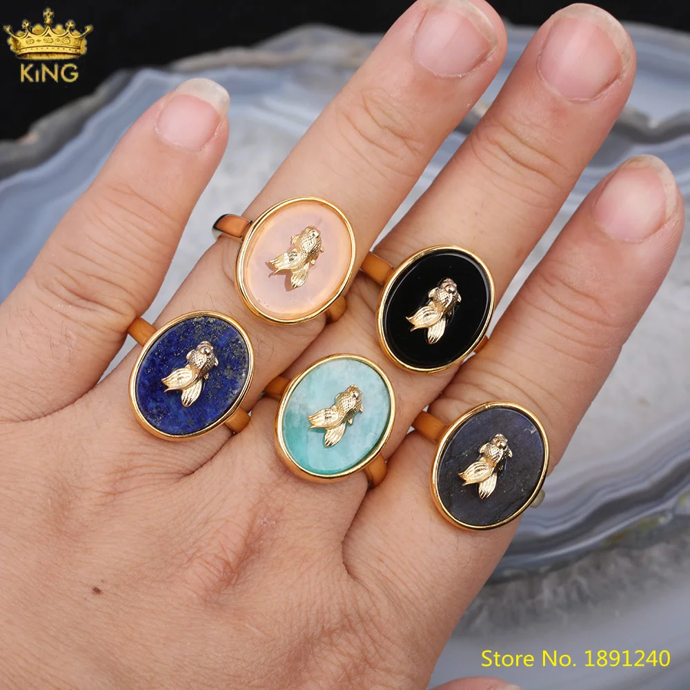 5 шт. открытые кольца из натурального черного агата Amazon каменный розовый кварц