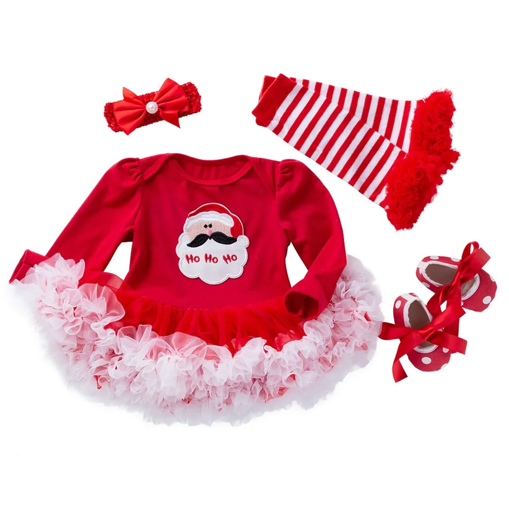 Красный Christmas Outfit Kids Clothes Girls Printing Romper Skirt Outfits Toddler Girl Winter Clothes Cotton Full Sleeve roupa infantil - Цвет: Красный