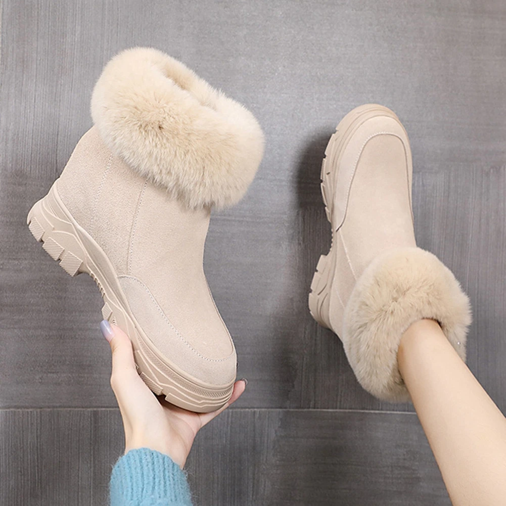 

Sarairis 2021 New Design On Sale INS Zipper Warm Fur Ankle Boots Woman Shoes Wedges Platform Causal Winter Booties Female