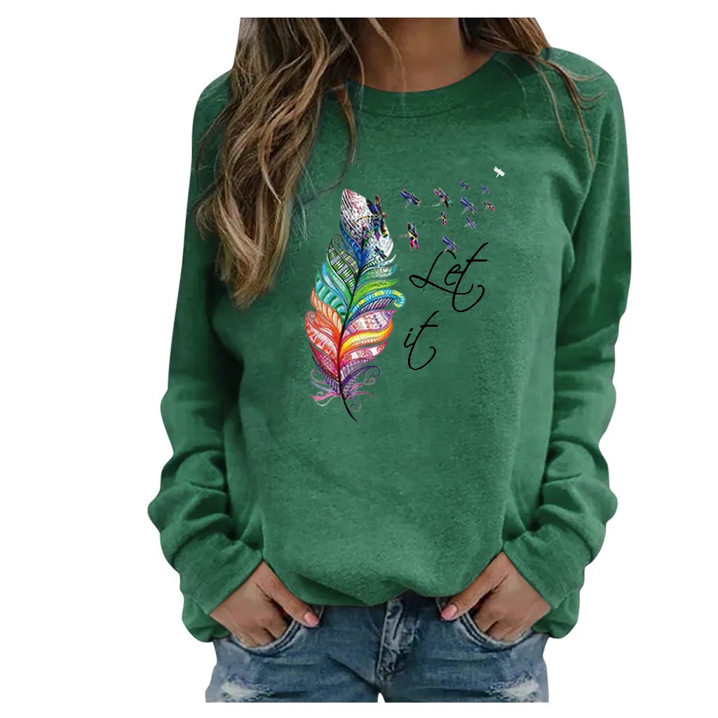 

Women Casual Printing Long Sleeve Sweatshirt Pullover Shirts Top Blusas Mujer De Moda 2021 Invierno Женские Свитера
