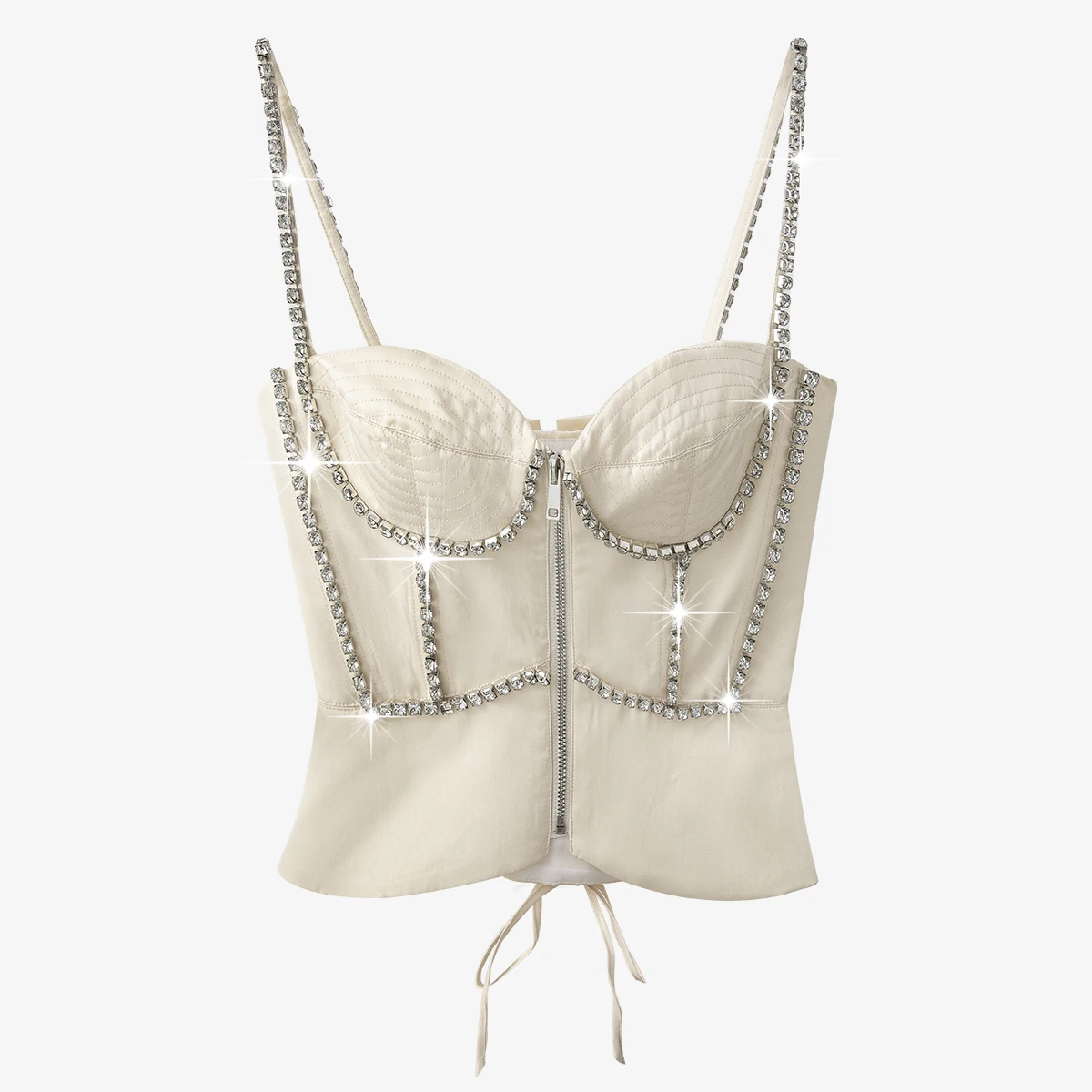 [DEAT] new summer fashion women straps camsio drawstring bra metal stone chain spliced sexy top female outfits WR61512