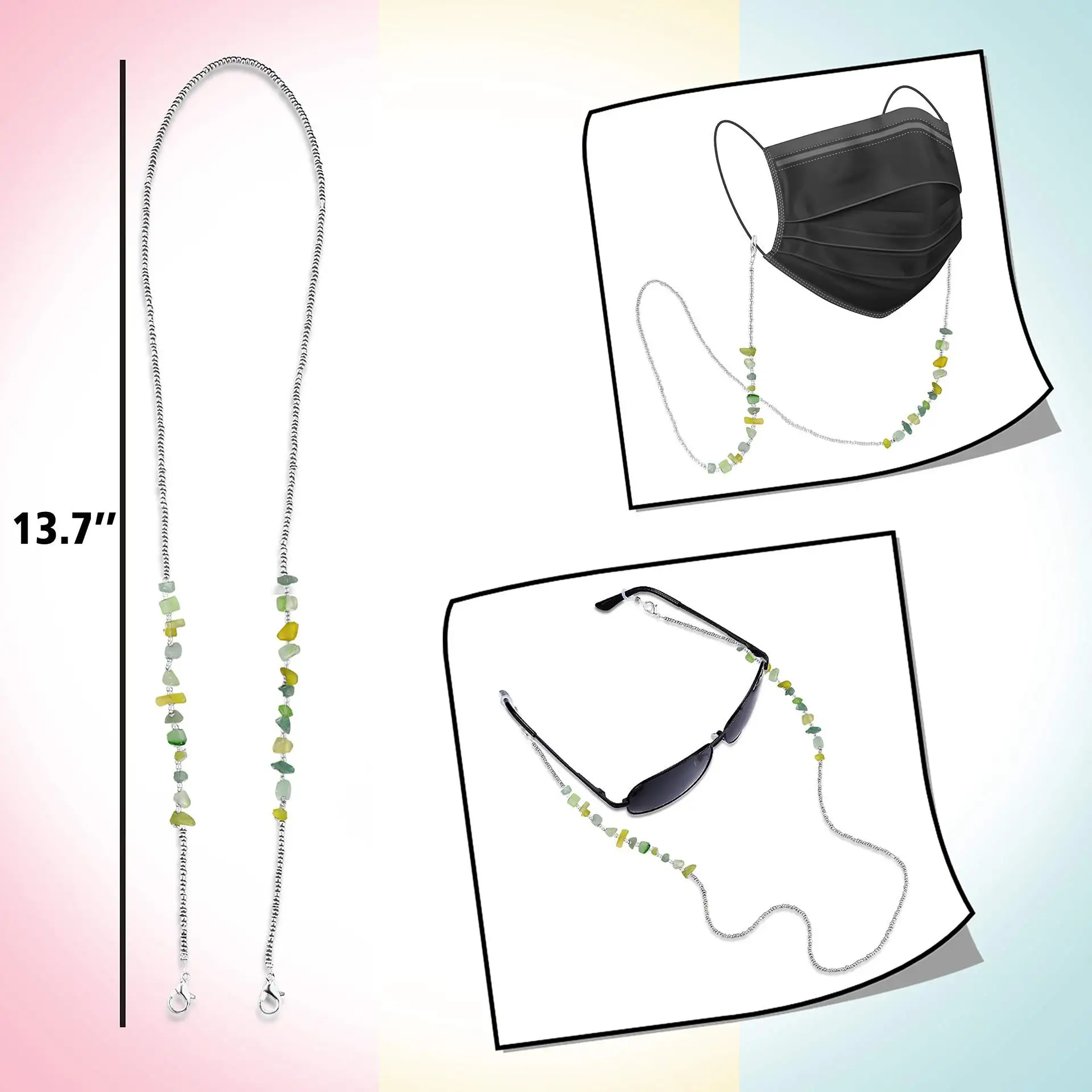 

Green Color Glasses Chain Lanyard Sunglasses Beaded Anti-lost Mask Chains Women Accessories 2021
