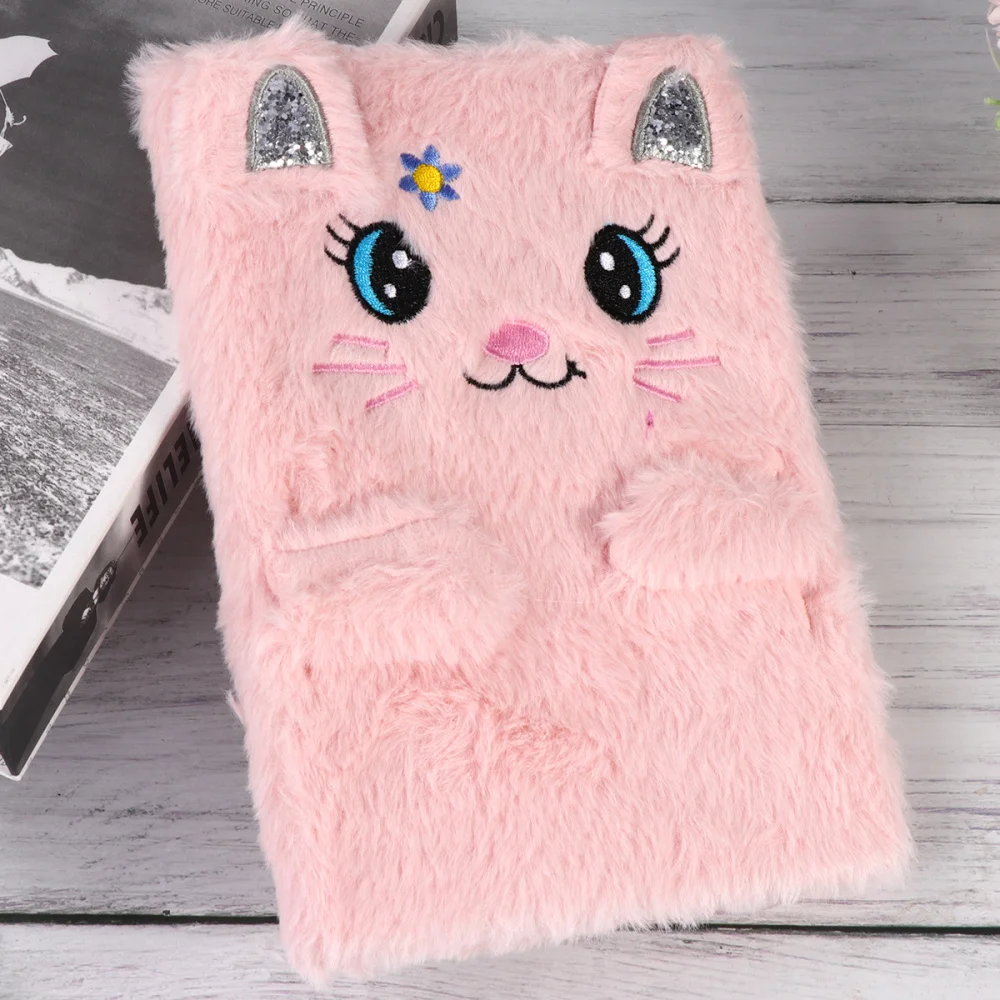 

Cartoon Girls Notebook Fashion Plush Scrapbook Adorable Notebook Writing Pad Students Supplies (Cat)