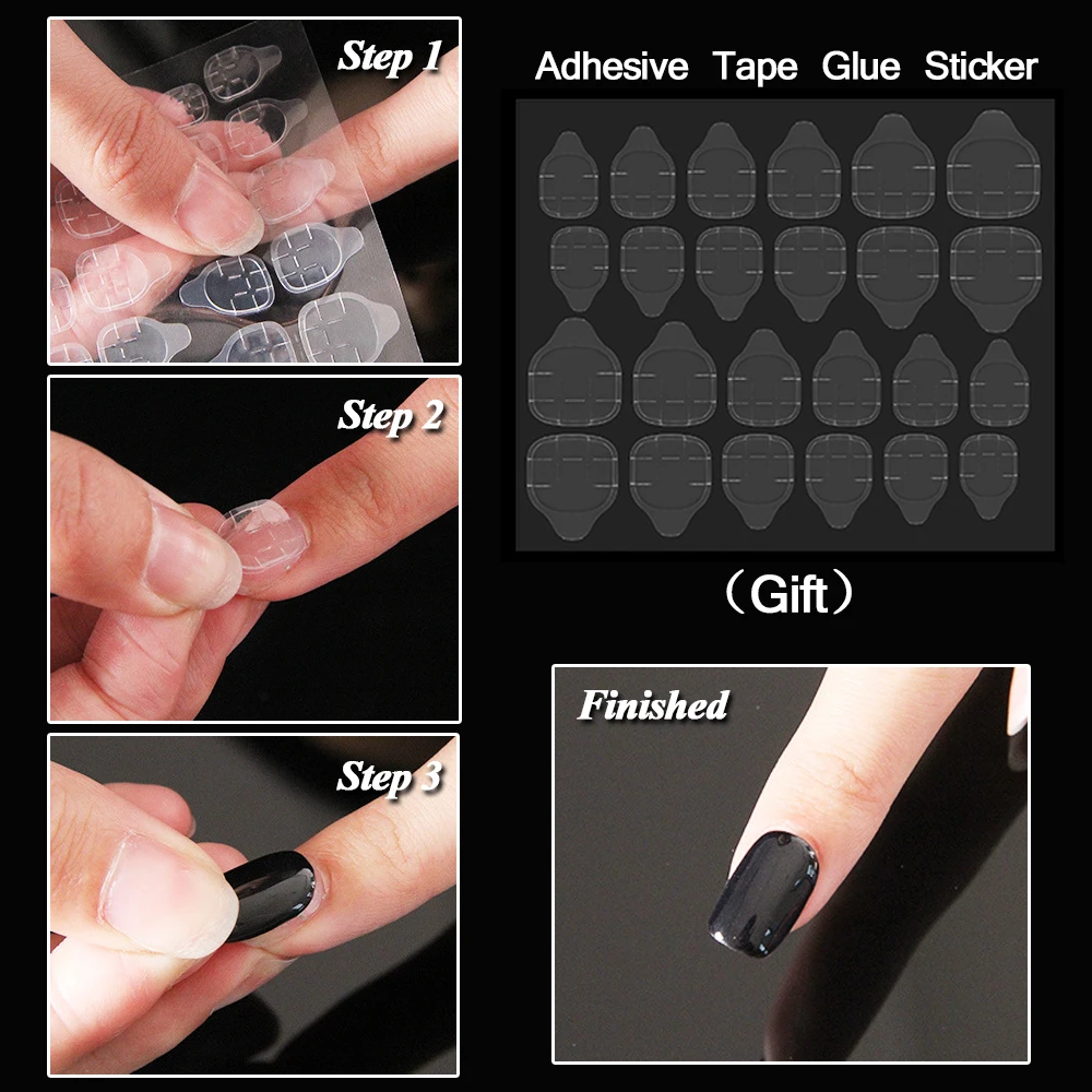 

Black White Geometric Plaid Pattern Fake Nails Full Cover Nails Tips Reusable Ultra Thin Fashion False Nails with Glue Sticker