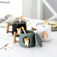 cartoon shiba inu ceramic mug trend personality creative cups with lid spoon couple men and women home drinking cup coffee gift