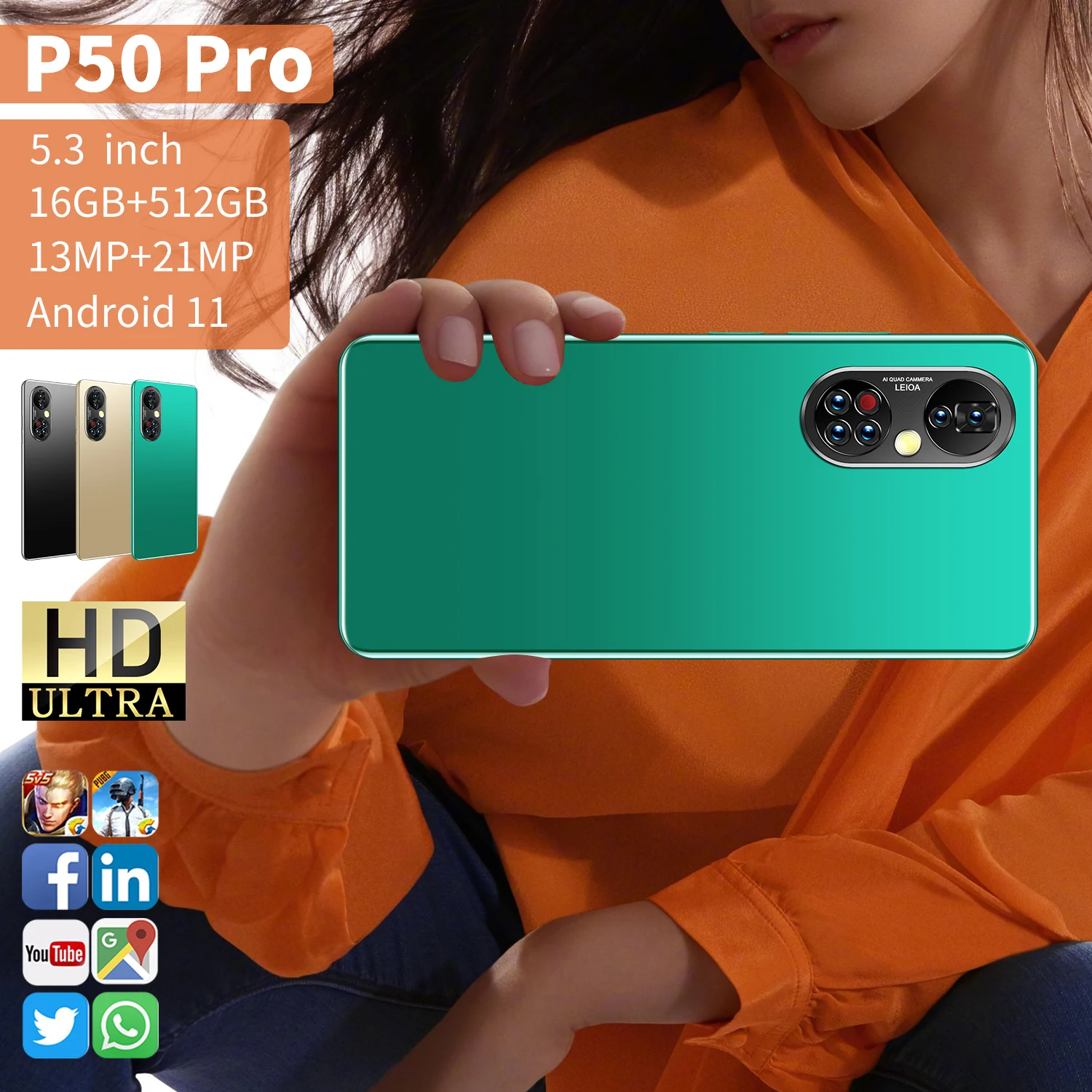 Смартфон глобальная версия 5 3 дюйма P50 Pro 4950 мАч 16 ГБ + 512 сотовый телефон на базе
