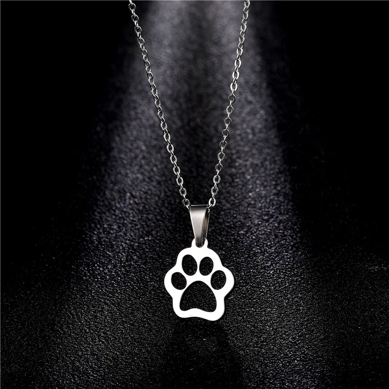 

Cute Dogs Cat Paw Pendant Necklace Stainless Steel Silver Color Paw Chain Necklace for Women Kids Choker Jewelry Birthday