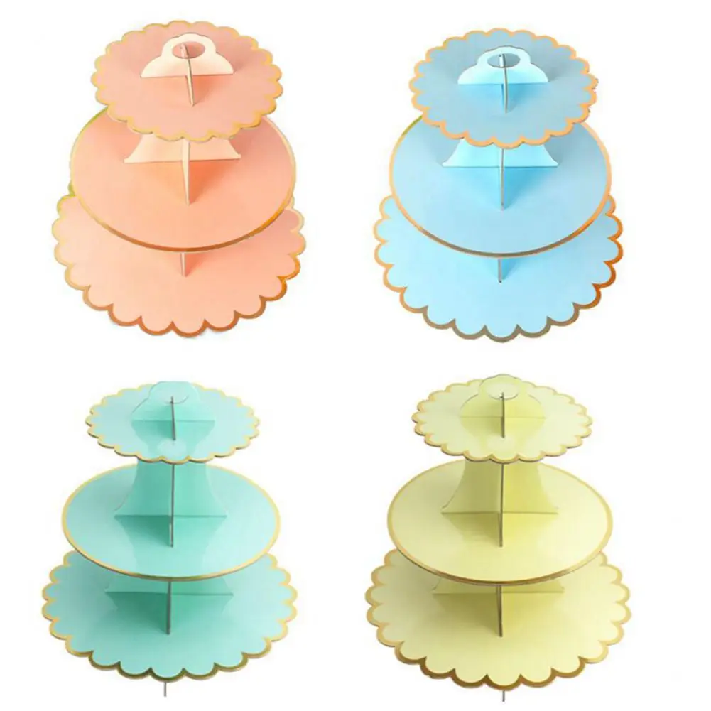 

3-Layer Paper Bronzing Cake Stand Disposable Birthday Party Wedding Decoration Paper Craft Dessert Display Stand Cake Tools
