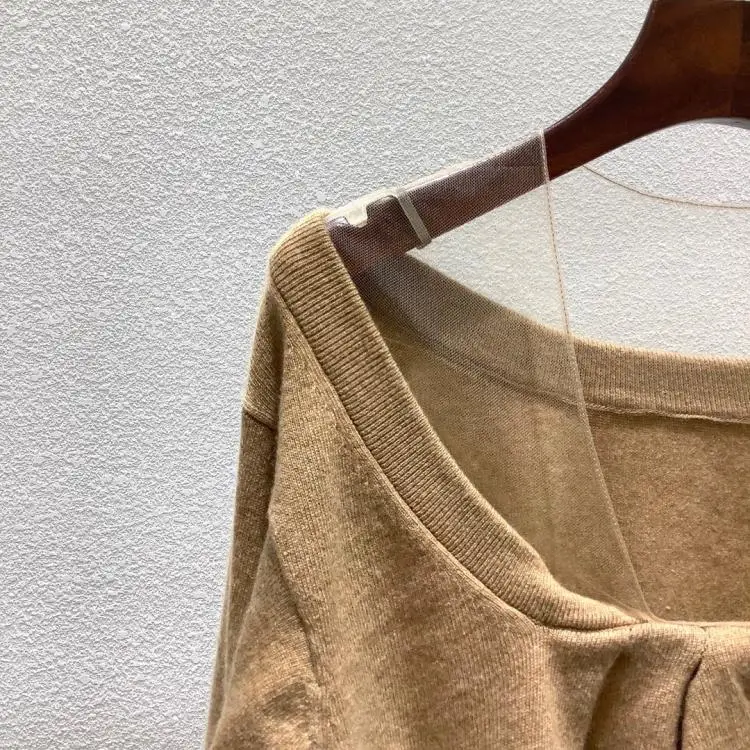 

Brand Fashion Women High Luxury Autumn Winter Mesh Pleated Knitted Wool Cashmere Sweater