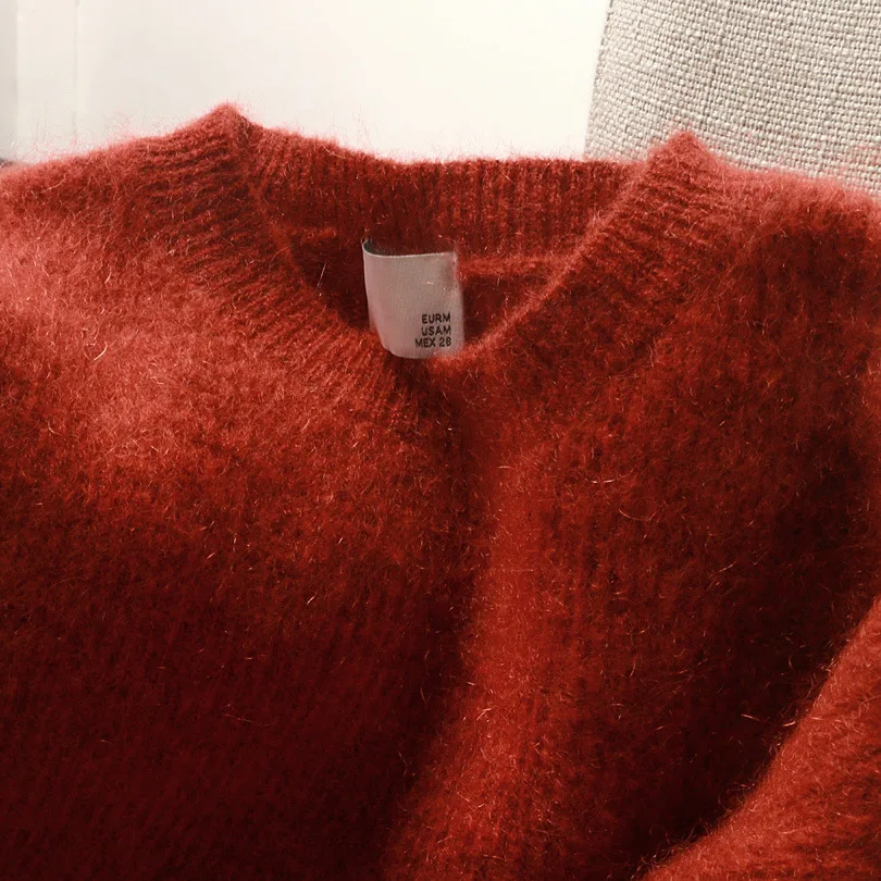 

2020 autumn woman soft mohair sweater elegant casual new round neck puff sleeve warm clothes knitted loose pullover sweater