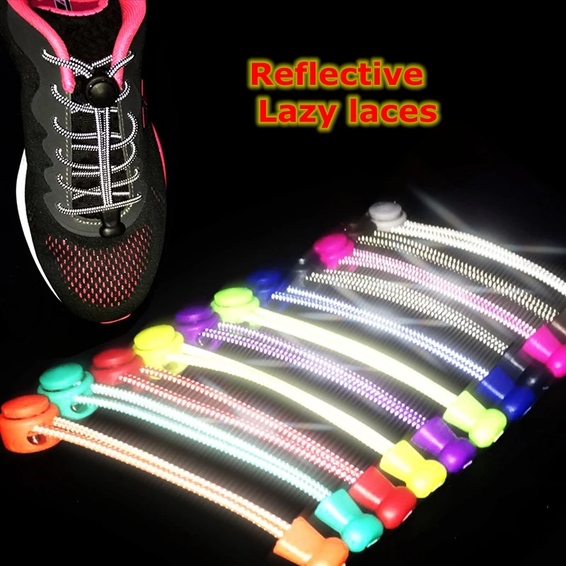 

New 1 Pair Reflective Shoelaces Elastic No Tie Shoe Laces Round Stretching Locking Shoelace Leisure Sneakers Quick Lazy Laces