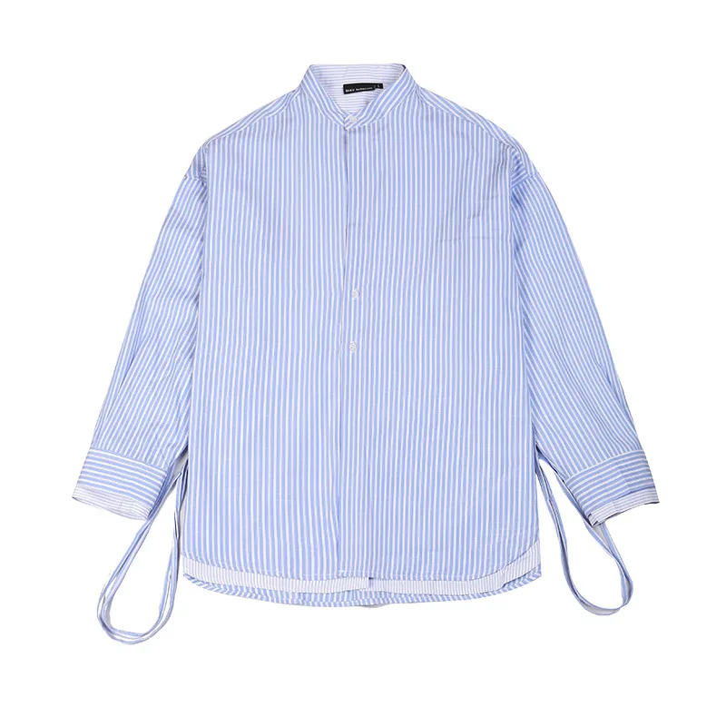 

Spring and Autumn new fashion casual collar shirt blue stripe Korean version loose shirt false two men long sleeves shirt