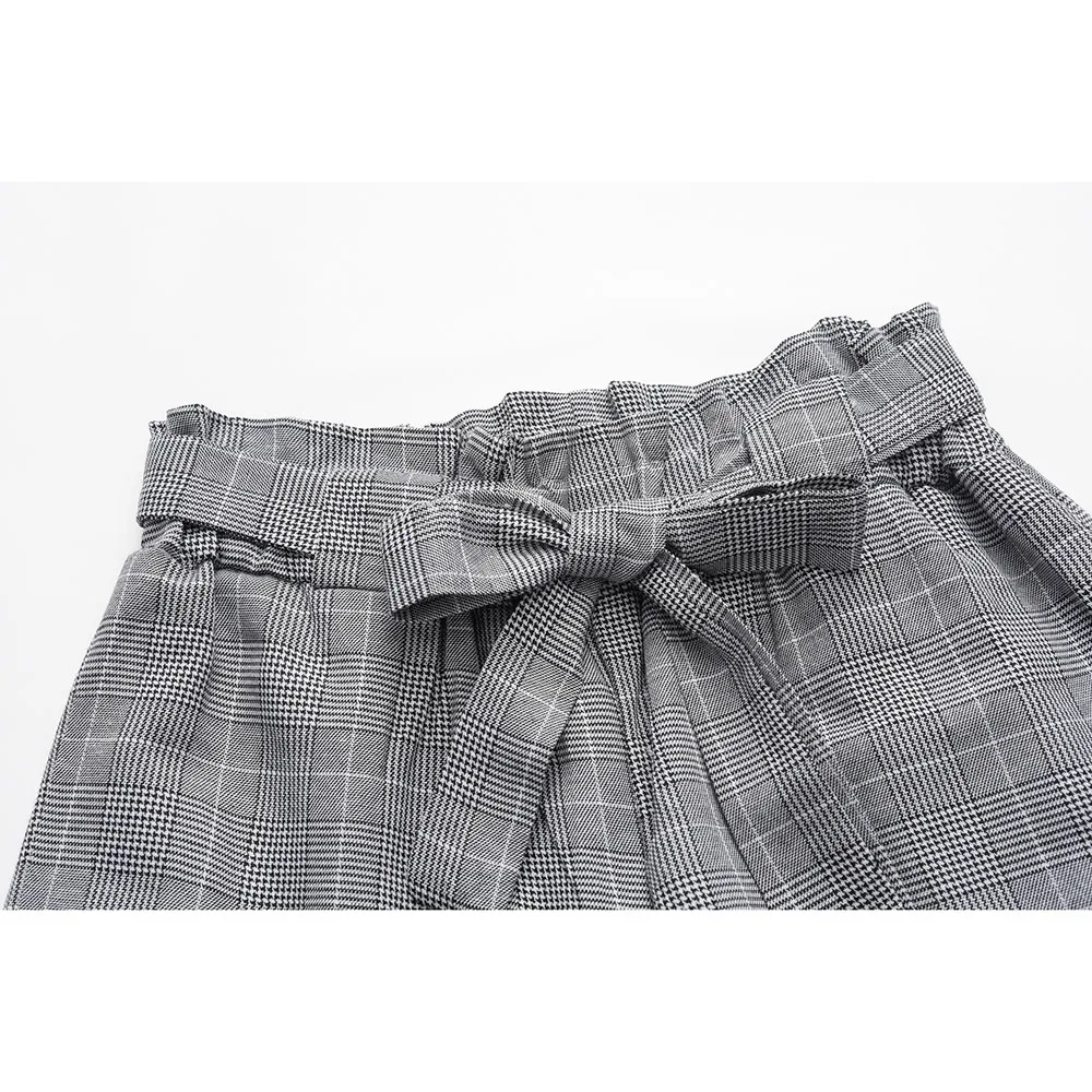 Office Lady Women Pants Plus Size 3XL Plaid Casual Elastic Waist Mid Pencil Pants Bow Ankle-Length Pants 2020 Spring Trousers